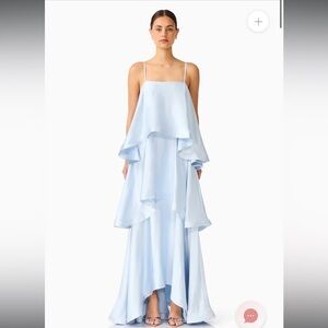 elliatt tilly blue tiered oversized ruffle flared maxi gown dress size small NEW